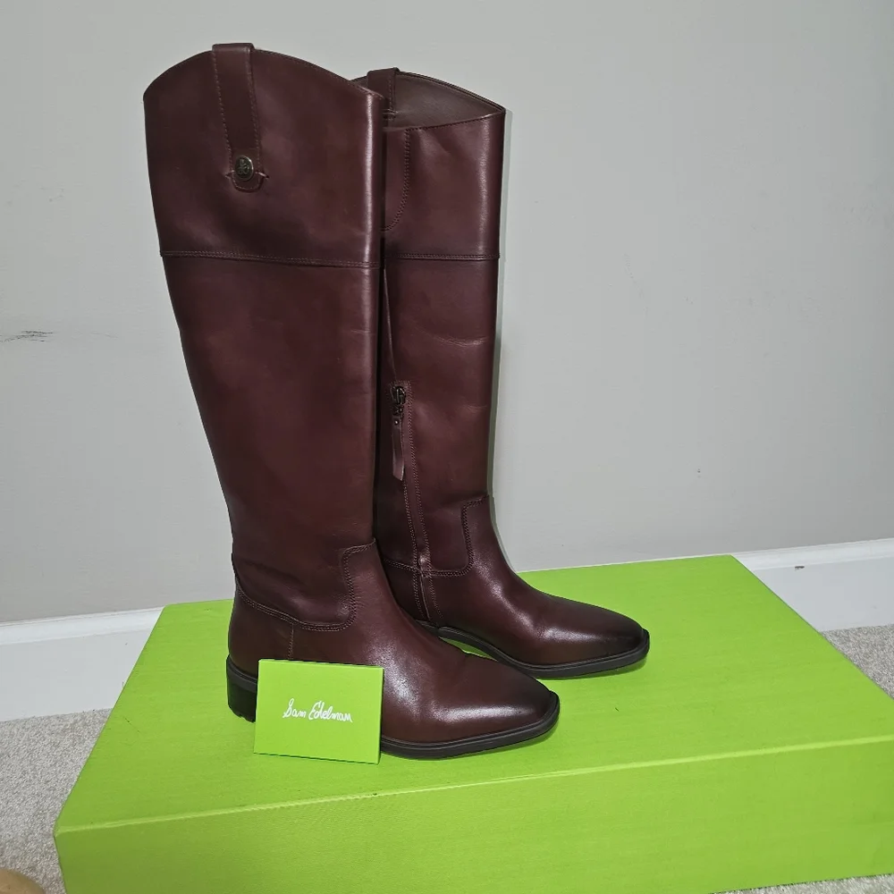 Sam Edelman Drina Terazzo Brown Leather Riding Boots Size 8